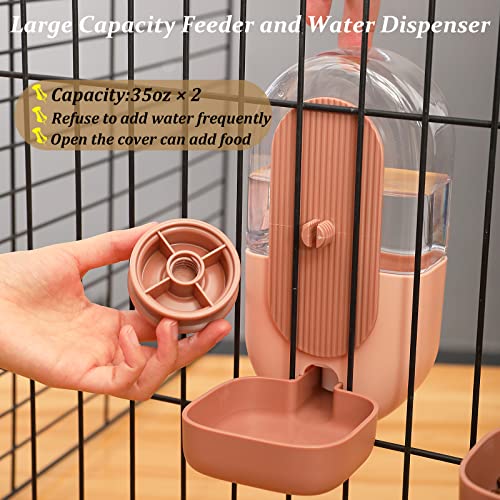Kenond 35oz Hanging Automatic Pet Food Water Dispenser, Auto Gravity Pet Feeder and Waterer Set, Cage Cat Food Bowl Dog Feeding Station for Puppy and Kitten Rabbit Chinchilla Hedgehog Ferret (Pink) - color: Pink