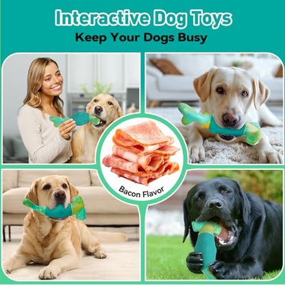 BIKIISEN Dog Toys for Aggressive Chewers, Interactive Dog Chew Toys for Large Dogs, Squeaky Chew Toys to Keep Them Busy, Tough Toys for Medium/Large Breed (Green) - color: Green