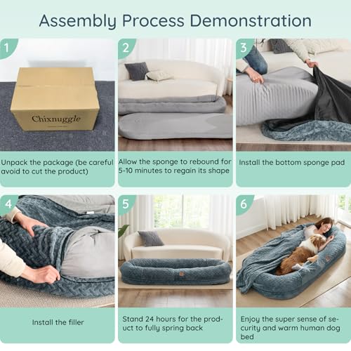 ChiXnuggle Faux Fur Washable Human Dog Bed Cover | 72*40*10,removable replace cover,soft fur,non-slip bottom,bluish grey - color: Bluish Grey, size: Cover (72x40x10)
