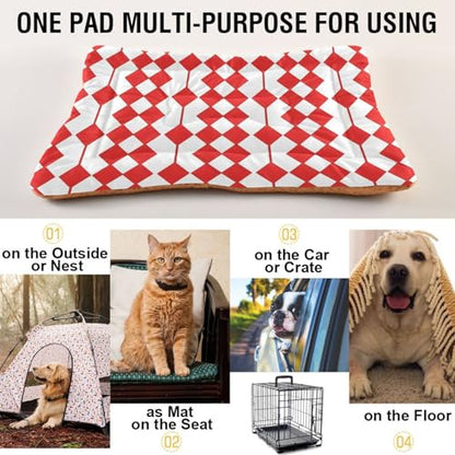 Red Pattern Pattern Pet Bed Mat for Dogs and Cats, Soft Washable Crate Pad with Non-Slip Bottom, Cozy Bed Cushion for Small Medium Large Pets, 18x24 Inch - size: Small