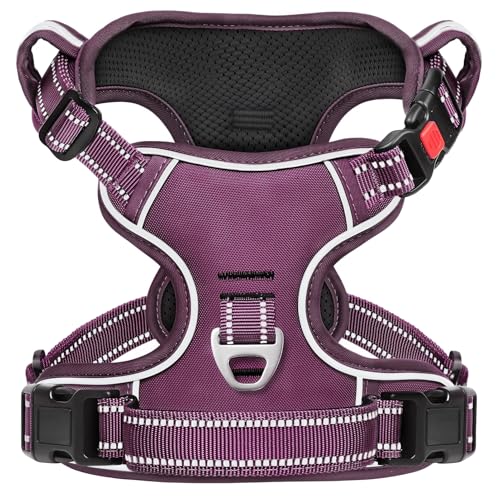 Timos Dog Harness Small Sized, No Pull Pet Harness with Neck Lockable Snap, No Choke Front Clip Reflective Vest, Adjustable Metal Rings 3 Buckles, Easy Control Handle for Small Dogs Grape Purple S - color: Lock Grape Purple, size: Small (Pack of 1)