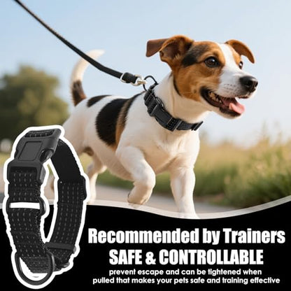 Martingale Dog Collar, Reflective No Pull Training Collar with Quick Release Buckle, Adjustable Heavy Duty Nylon Choker Collars for S M L Dogs (Black, L (1" x 19"-26")) - color: Black, size: L (1" x 19"-26")