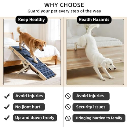 ZJSF Foldable Wooden Dog Ramp for High Bed, Dog Stairs for Small Dogs, High Traction Platform with 4 Adjustable Heights (14"-19.7"), 33" L, Supports up to 70 lbs - size: 33"L X 11.8"W