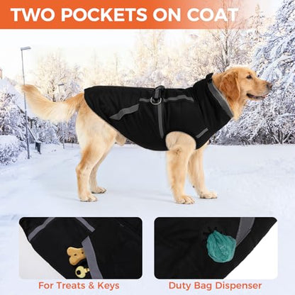 Mihachi Dog Snow Jacket Waterproof Dog Coat with Harness Built in,Thick Fleece Lined & Pockets,Turtleneck Warm Winter Jacket for Small Dogs Reflective Fleece Vest with Zipper,Snowsuit Outfit, Black S - color: Black, size: Small