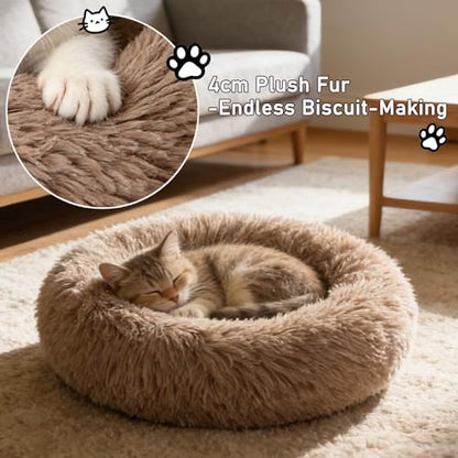 Calming Donut Dog Beds Large Sized Dog - Washable Removable Cover Non-Slip, Round Pet Bed Warming Fluffy Plush Faux Fur Anti-Anxiety Thick Cushion, Fits up to 80 lbs (Camel, 36") - color: Camel, size: 36"L x 36"W x 8"Th
