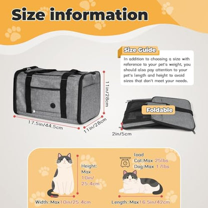 YUDODO 2 Packs 25 lbs Lightproof Soft Sided Pet Carrier for Large Cat & Small Dog Airline Approved Travel Puppy Carriers with Side Pockets & Reflective Mesh, Foldable Portable for Car Grey Green+Grey - color: 2 Pack(Grey*1+Grey green*1)