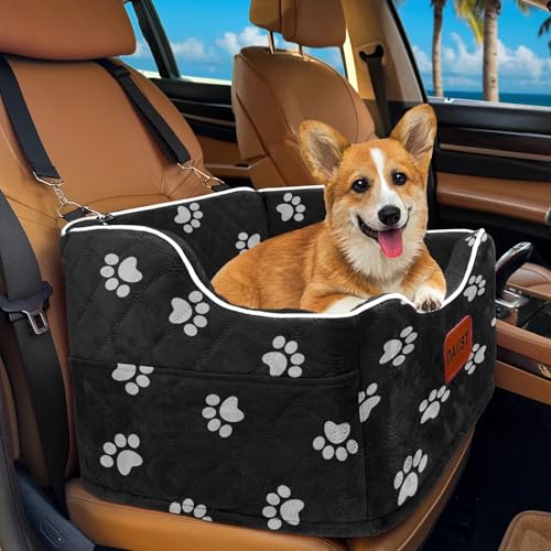 Dog Car Seat for Small Medium Dogs, Detachable Washable Dogs Booster Seat Under 35lbs, Elevated Dog Car Bed with Storage Pockets (Dog Claw Printed, One Size) - color: Dog Claw Printed