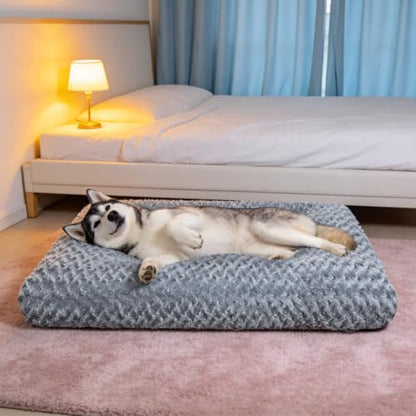 Extra Large Dog Bed Deluxe Plush, Washable Big Dog Beds, Indestructible Dog Crate Pad, Anti-Slip Soft Pet Bed, Comfy Kennel Pad for Large, Jumbo, Small, Medium Dogs Extra, 41"x 27"-XXL, Dark Gray - color: Dark Grey, size: 41"L x 27"W x 4"Th