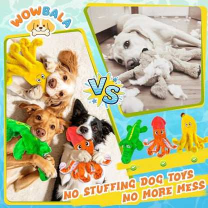 WOWBALA No Stuffing Dog Squeak Toys-3 Pack Plush Crinkle Interactive Puppy Chew Toys, Cute Octopus & Crocodile Toys for Small Medium Dogs,Boredom Relief, Anxiety Reducing - color: Multicolour