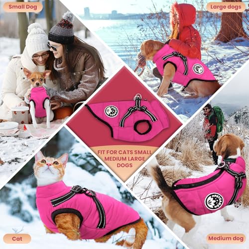 PETCARE Winter Dog Coat with Harness Built in Waterproof Dog Jackets Warm Pet Fleece Vest Windproof Snow Jacket Snowsuit Reflective Dogs Cold Weather Coats for Puppy Small Medium Large Dogs Cats - color: Pink, size: S(Chest 12.6" Suggest 2-3 lbs)