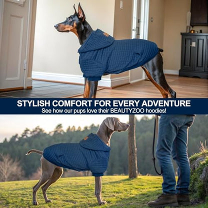 BEAUTYZOO Small Dog Hoodie Sweater with Pockets, Dog Clothes for Small Medium Dogs Boy Girl, Waffle-Like Laminated Cotton Pet Coats with Hat and Leash Hole, Navy Blue XS - color: Navy Blue, size: XS (Back: 10",Chest: 14", Neck: 8.7")