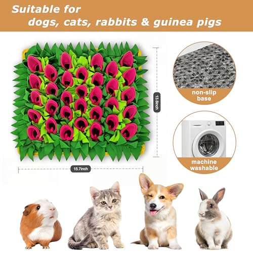 Snuffle Mat for Dogs, Cats, Rabbits, Guinea Pigs, Durable Washable Pet Feeding Mat, Flower & Grass Slow Feeder, Nose Work Training Pad, Anxiety Relief & Mental Stimulation(S, Rose Red) - color: Rose Red
