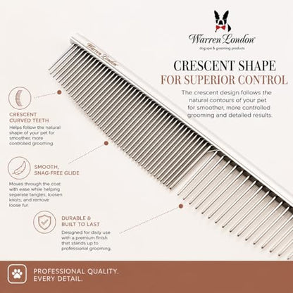 Warren London Copper Crescent Comb 6.5 Inch – Professional Dog Grooming Detail Comb with Curved Teeth – For Face, Legs, Tail, Ears, Paws, Mats, Tangles & Finishing – For Groomers & Pet Owners - style: Crescent Detail Comb