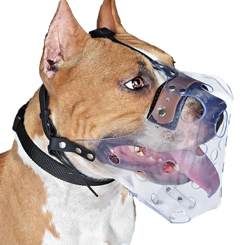 Mayerzon Pitbull Muzzle, Basket Muzzle for Large Dogs Rottweiler to Prevent Biting Chewing Scavenging, Breathable Dog Mouth Guard for Grooming Vet Visits that Allows Panting Drinking - size: L