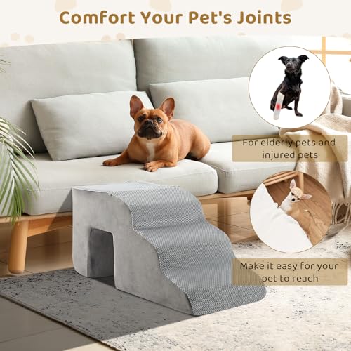Dog Stairs Ramp,5 Step Pet Stairs for Small to Large Dogs,Non-Slip Bottom Dog Steps for High Bed,Sofa,Couch or Chair,High Density Foam Pet Step for Indoor Outdoor Car SUV (Grey B)