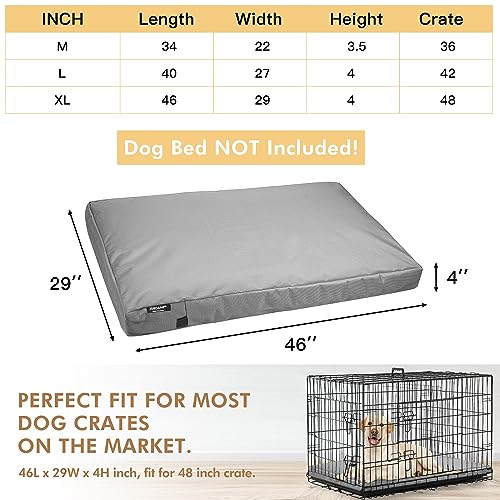 Waterproof Dog Bed Cover, Large Dog Beds with Washable Indoor/Outdoor Cover with Zipper, Replacement Removable 46x29x4 Inches (Gray) - size: 46.0"L x 29.0"W x 4.0"Th