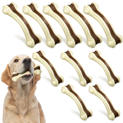 Sosation 10 Pcs Dog Chew Toys for Aggressive Chewers Nylon Beef Flavor Dog Bones Tough Puppy Teething Toys Puppy Chew Bones for Large/Medium/Small Breed Dogs Puppies (5.1 x 2 Inch, 6.3 x 2.17 Inch) - size: 5.1 x 2 Inch, 6.3 x 2.17 Inch