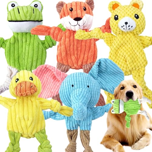 MRSOHRET 5 Pack Dog Toys Squeaky, Tough Stuffed Plush Puppy Chew Toys for Teething, Durable Plush Dog Toy for Large Medium Small Breed to Keep Them Busy, No Stuffing Crinkle Dog Toys - style: No Stuffing Crinkle Dog Toys