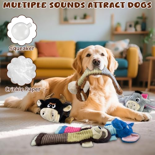 No Stuffing 5 Pack Dog Squeaky Toys,Dog Chew with Crinkle and Squeaker, Cute Animal Plush to Keep Them Busy, Suitable for Large to Small Breeds - color: Grey,blue,balck,khaki,coffee