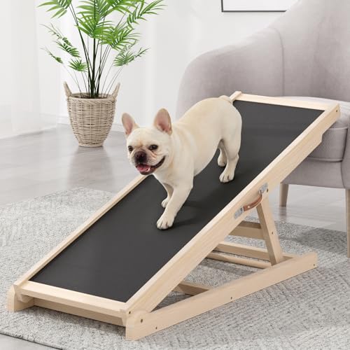 Dog Ramp for Bed Couch Car, 39.4" Long Wooden Steps for Small Pets | 6 Heights 18"-23.6", Holds 200 lbs, Foldable, No Assembly, For Older/Injured Small Pets, Solid Wood, Anti-slip Yoga Mat - size: 39.4"L x 14.5"W x 3.3"H