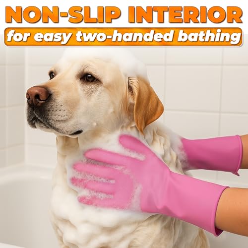 Cat and Dog Shampoo Gloves with 3000 Soft Bristles – 2-in-1 Dog Bath Gloves 11.6", Durable Silicone, Saves Shampoo | Massage, Grooming & Clean Wet or Dry – Made for Every Breed and Coat Style (Pink) - color: Pink
