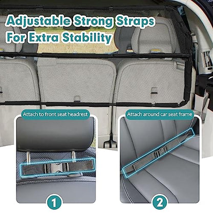 Dog Car Barrier Escape-Proof, 46" Wide Car Divider for 3rd Row Seats & Cargo Area, Durable Cargo Area Dog Car Gate Trunk Barrier with See Through Net Mesh for Small Sized SUV & Vehicles Or Hatchback - size: Small