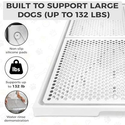 Dog Pee Pad Holder with Raised Mesh Grate – Expandable Indoor Puppy Potty Tray, Heavy Duty Plastic, Keeps Paws Dry, Fits Standard 24x15 Pads – Alpha Dog Series