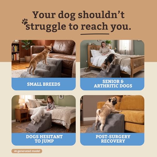 Snoozer Scalloped Pet Stairs for Dogs - Large Foam 5 Step Pet Stairs with Removable, Washable Cover - Secure & Durable 21" H - Lightweight Pet Ramp with 100lbs Capacity - Anthracite