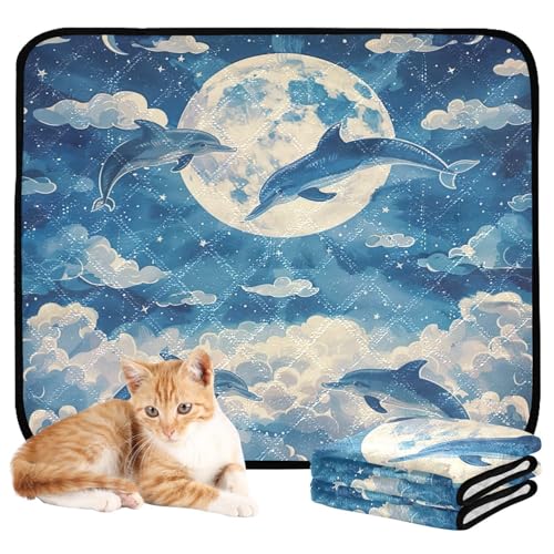 Qilmy Dolphin Pet Mat, Waterproof Reusable Dog Training Pad Anti-Slip Pet Creat Pad for Small Medium Large Dogs and Cats - size: Smallx3