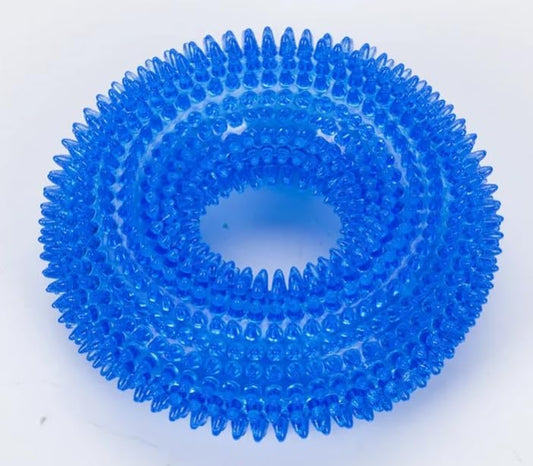 Interactive Dog Chew Ring Toy with Sound, Dental Cleaning, Durable Textured Surface (Blue, Small) - color: Blue, size: Small