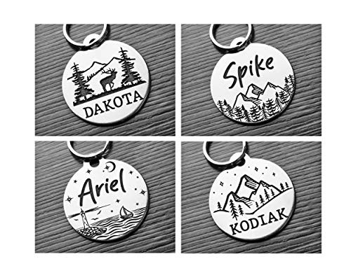 DEEP Custom Stainless Steel Pet ID Tags Front and Back Engraved Dog Tags Personalized for Dogs and Cats (Forest-MTN.-Round 1-1/4"x1-1/8)