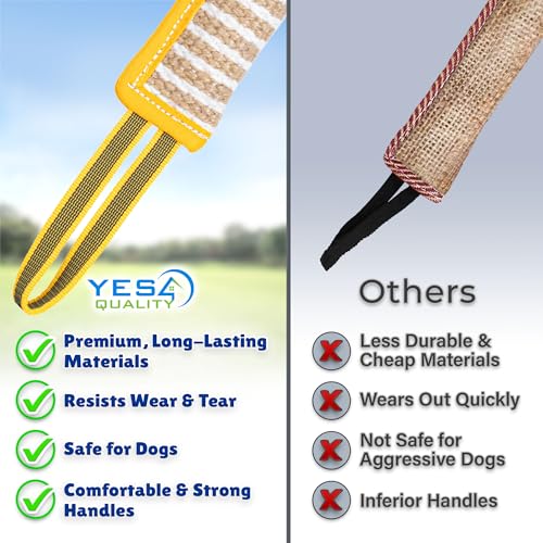 YES4QUALITY Dog Bite Tug Toy - 7.9"x3" - Durable Pull Toy with 2 Soft & Strong Handles - Tough Jute Bite Pillow for Small to Medium Dogs - Ideal for Tug of War, Fetch, K9, Puppy Training & Play