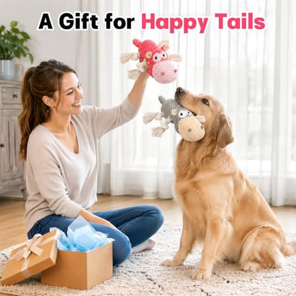 TOOPTATE Squeaky Dog Toy Set - 2-Pack Plush Dog Toys for Small Medium Large Dogs, Keep Them Busy (Gray & Pink, Medium) - color: Gray + Pink, size: Medium