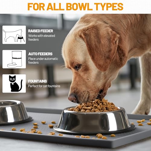 Hubulk Dog Feeding Mat,100% Waterproof Food Grade Silicone Pet Food and Water Bowl Placemat,Dishwasher, High Raised Edge to Prevent Spills,Nonslip Tray to Stop Messes on Floor（28"x18"x0.8", Grey） - color: Grey, size: 28"l X 18"w