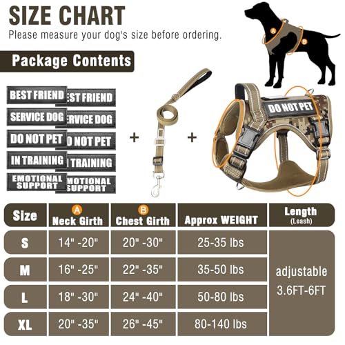 Tactical Dog Harness and Leash Set Medium Sized Dog,Heavy Duty No Pull Service Dog Vest and 10 Patches with Dog Seat Belt,Reflective Adjustable Pet Harness for Training Walking Hiking Camo M - color: Desert Camo, size: Medium