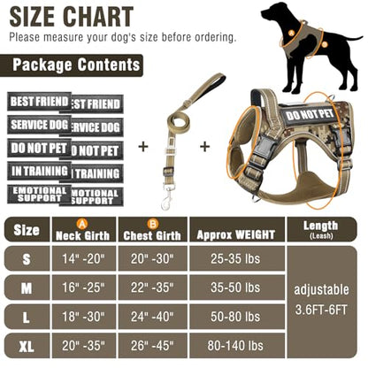 Tactical Dog Harness and Leash Set Medium Sized Dog,Heavy Duty No Pull Service Dog Vest and 10 Patches with Dog Seat Belt,Reflective Adjustable Pet Harness for Training Walking Hiking Camo M - color: Desert Camo, size: Medium