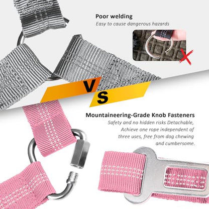 Removable Dog Seat Belt Harness for Car, 3 in 1 Pet Dog Car Seatbelt Leash, Retractable Restraint Secures to Vehicle Headrest & Adjustable Reflective Bungee Dog Seatbelt Tether, Pink - color: 2PCS Pink