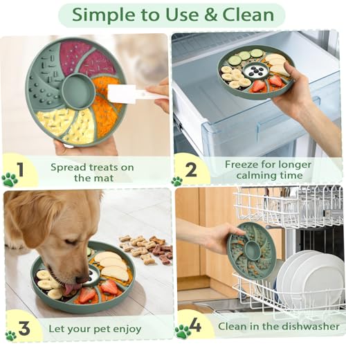 Slow Feeder Dog Bowl Silicone Suction Cup Anti Spill Dogs Cats Green | strong suction base prevents sliding, extends mealtime, reduces anxiety, textured surface, dishwasher safe - color: Green