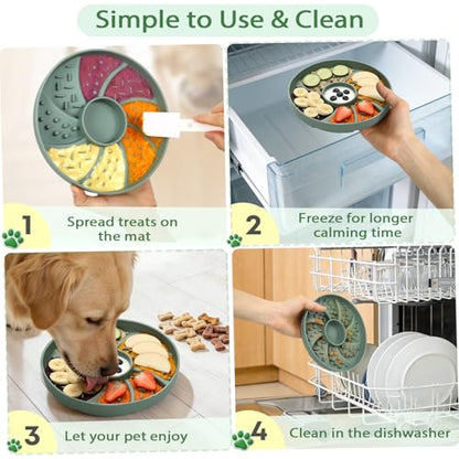 Slow Feeder Dog Bowl Silicone Suction Cup Anti Spill Dogs Cats Green | strong suction base prevents sliding, extends mealtime, reduces anxiety, textured surface, dishwasher safe - color: Green
