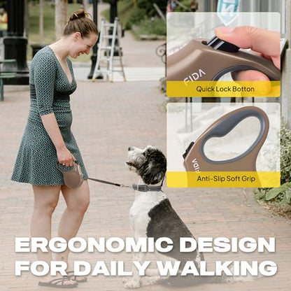 Fida Retractable Dog Leash X-Small Breed, 10 ft Durable Pet Walking Leash for Extra Small Dogs/Cats/Small Animals up to 18lbs, 360° Tangle Free, Coffee/Brown - color: Coffee, size: X-Small