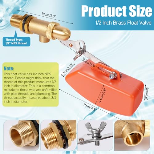 Brass Float Valve 1/2 Inch, Livestock Water Tank Float Valve Switch Brass Float Ball Valve Shut Off Pool Auto Fill Valve for Automatic Waterer - style: 1/2" Orange