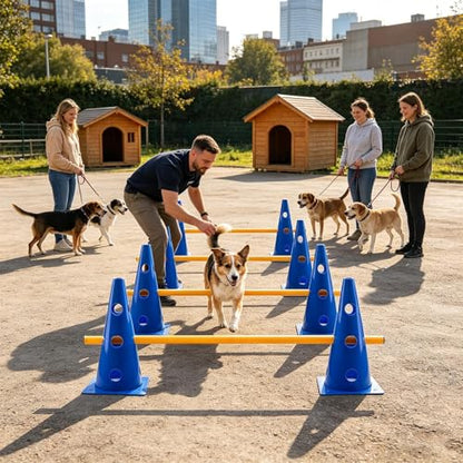 Dog Agility Course - Pole Obstacle Interactive Training Set, Backyard Pet Exercise Kit, Canine Activity Equipment, Adjustable Outdoor Jumping Play System | for Puppy Small Medium Large Breed Garden