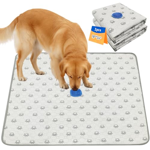 2Pack Washable Pee Pads for Dogs, Reusable Puppy Pads Pet Training Pads with Activated Carbon Pheromone Attraction Targets, Waterproof & Non-Slip Dog Pee Pads for Housebreaking (18"x24") - size: 18"x24" (Pack of 2)