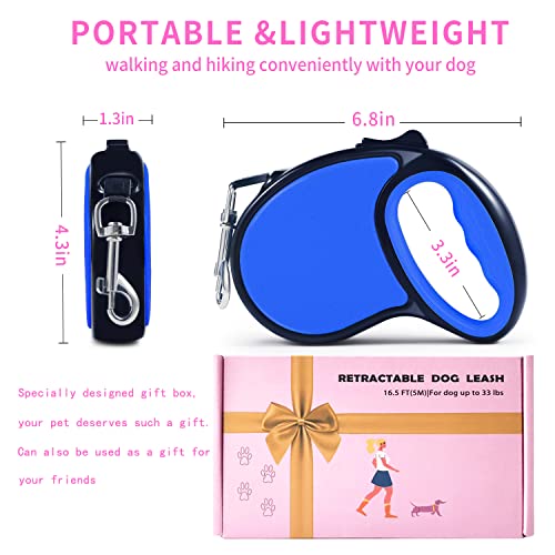 Retractable Dog Leash,[Strong Nylon Tape][One-Handed One Button Lock] for Small Medium Dogs and Cats,16ft Pet Walking Leash with 360°Tangle-Free Design,Anti-Slip Handle,Gift Package (Navy Blue) - color: Navy Blue