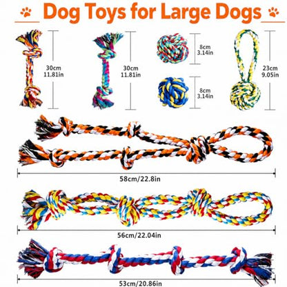 Aitmexcn Dog Rope Toys for Aggressive Chewers, 8 Pack Heavy Duty Natural Cotton Dog Chew Toys for Large & Medium Dogs, Tough Tug of War Dog Toys Teeth Cleaning,Boredom - size: 8 Pack-Large