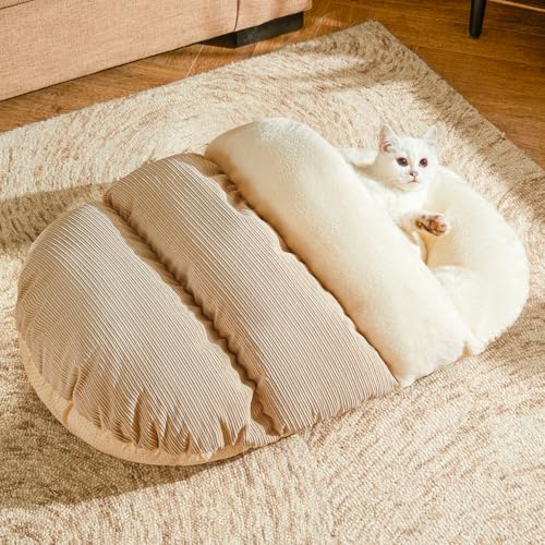 Romaneco Cat Bed - Pet Slipper Cave Bed for Indoor Cats and Small Dogs, Self Warming, Cozy & Soft Plush, Anti-Slip & Durable, Washable for Kittens and Puppies Under 15 lbs (24"x16", M, Light Brown) - color: Light Brown, size: Medium