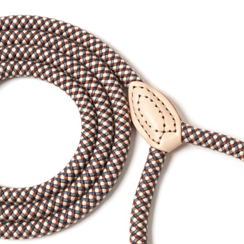 Mile High Life Dog Leash, Rope Leash with Genuine Leather Connection and Heavy Duty Metal Clasp, Great for Small Medium Large Dogs(Brown Check,48 Inch) - color: Rope Handle-Brown Check, size: 48 Inch-1/2"