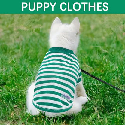 2 Pieces Puppy Clothes Summer Dog Shirt Cute Soft Dog Shirt for Small Dogs Bresthable Chihuahua Cat Clothes XS~XXL Pet Clothing (Green, Small) - color: green, size: Small