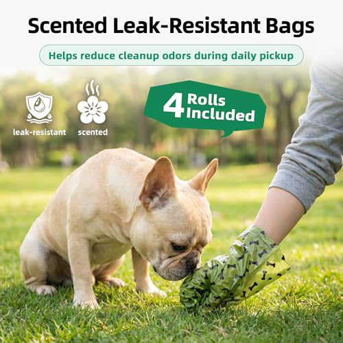 URSPET Dog Poop Bag Dispenser with 4 Rolls, Wall Mount Pet Waste Holder | Stick-On or Screw-On, Viewing Window, Easy Bag Pull, Flip-Top Refill, 60 Bags Included, Indoor and Outdoor Use - color: Black