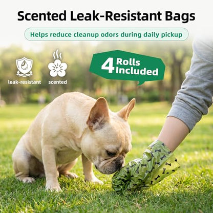 URSPET Dog Poop Bag Dispenser with 4 Rolls, Wall Mount Pet Waste Holder | Stick-On or Screw-On, Viewing Window, Easy Bag Pull, Flip-Top Refill, 60 Bags Included, Indoor and Outdoor Use - color: White